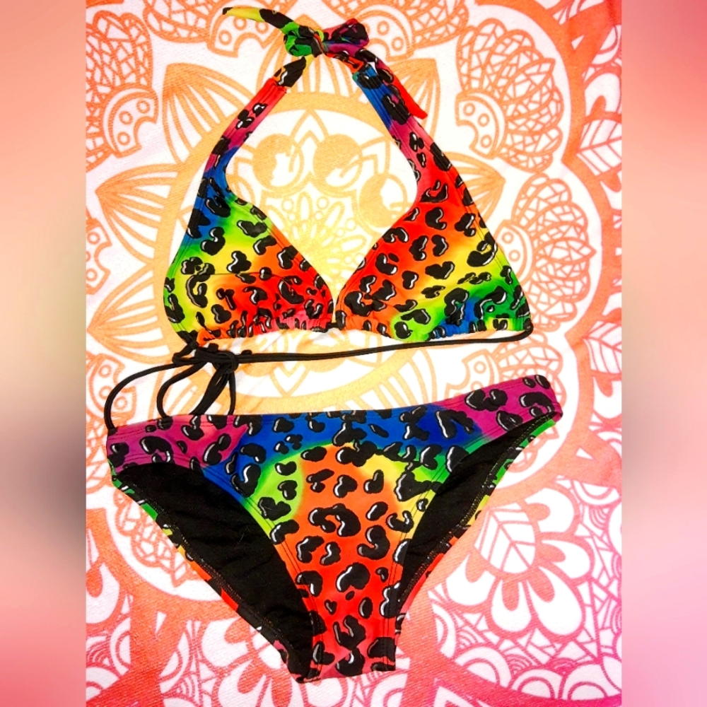 Hot Water Multi-Color Animal Print Halter Bikini